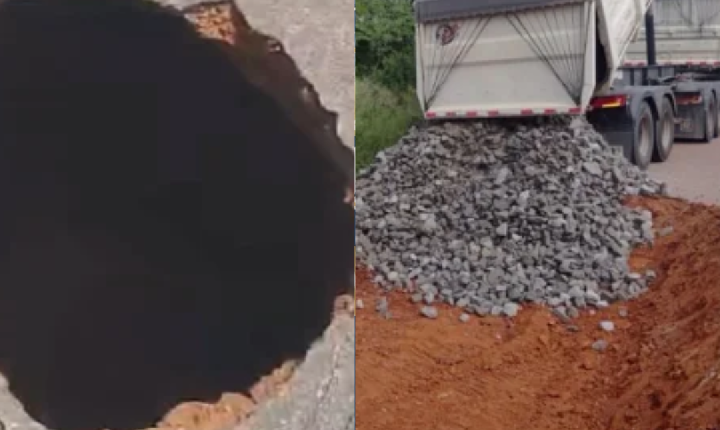 Seinfra inicia manutenção após cratera na BA-245 entre Itaetê e Andaraí