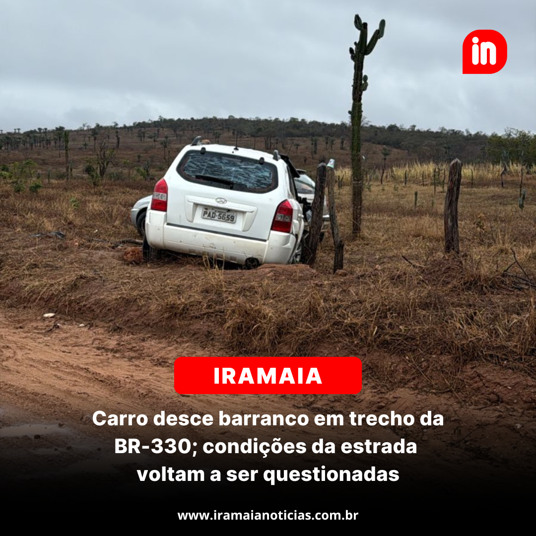 Carro Hyundai sobe barranco em trecho da BR-330 e levanta debate sobre condições da rodovia